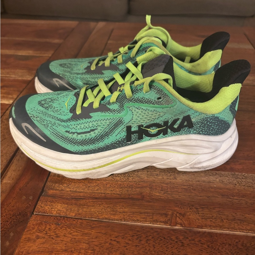 Kids HOKA Green and Black Sneakers - Picture 2 of 6
